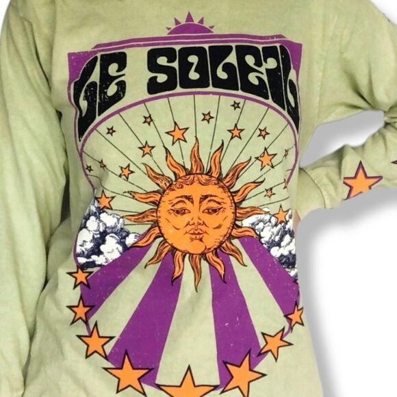 Chemistry‎ Le Soleil Long Sleeve green Cotton Tee women's sz M - Picture 5 of 9